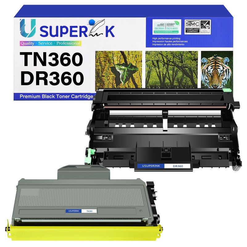 SuperInk Compatible for Brother DR360 Drum Unit & TN360 Toner Cartridge Set use in DCP-7030 DCP-7040 HL-2140 HL-2150N HL-2170W MFC-7340 MFC-7840W MFC-7440N MFC-7345N Laser Printer (1 Drum,1 Toner) - Image 1